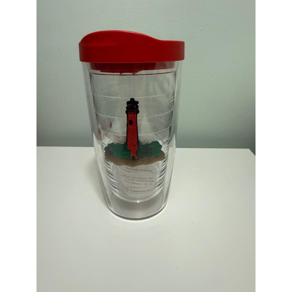 Tervis Tumbler 16oz Unisex Clear Red Lighthouse Insulated Travel Cup Lid